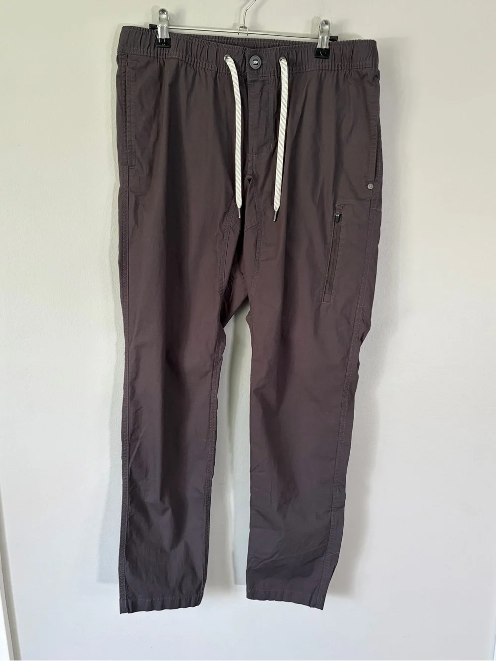 3 pairs Vuori Ripstop Climber Pants Purplish Brown, Green, Navy Large